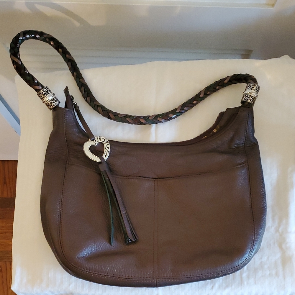 Brighton Brown Leather Shoulder Bag with Braided Handle